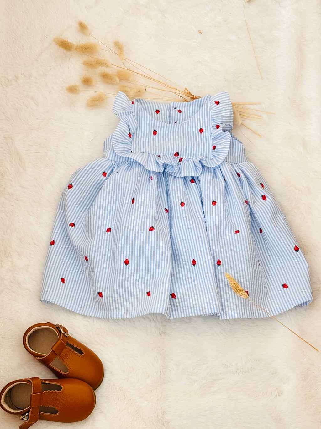 Robe bloomer Charlotte rayures et fraises