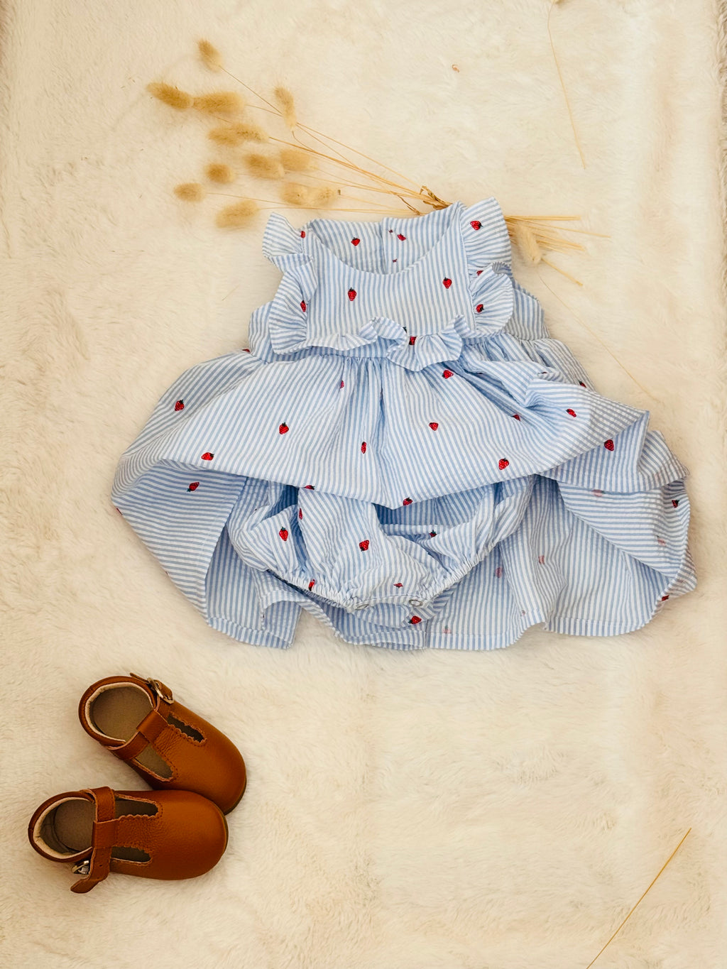 Robe bloomer Charlotte rayures et fraises