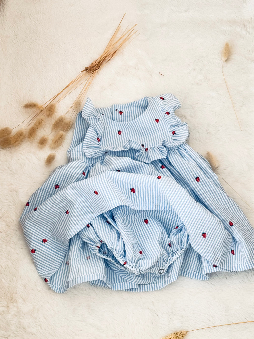 Robe bloomer Charlotte rayures et fraises