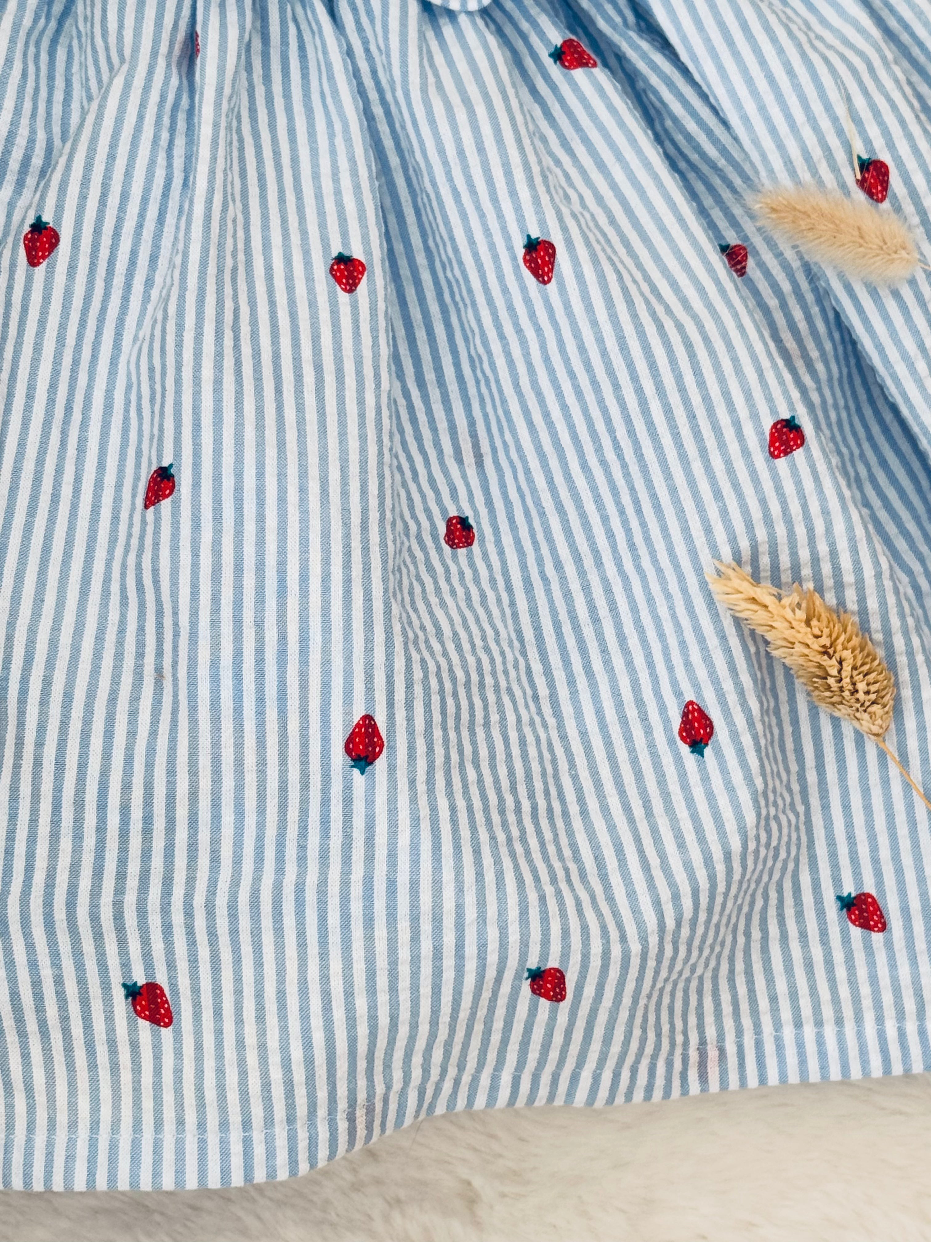 Robe bloomer Charlotte rayures et fraises